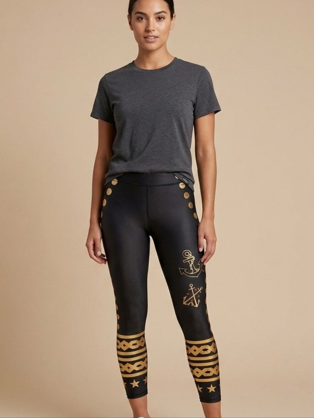TEREZ  Nautical Print Collection Leggings - Black & Gold